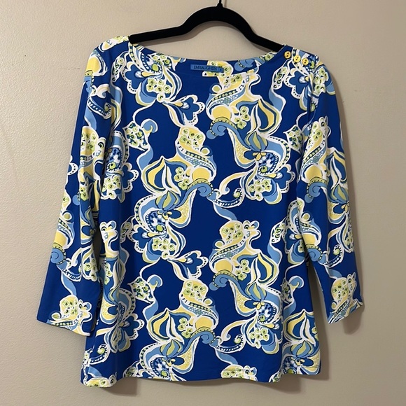 J. McLaughlin Tops - J. McLaughlin Womens Catalina Cloth
Wavesong Print Top Size XL Preppy Resortwear